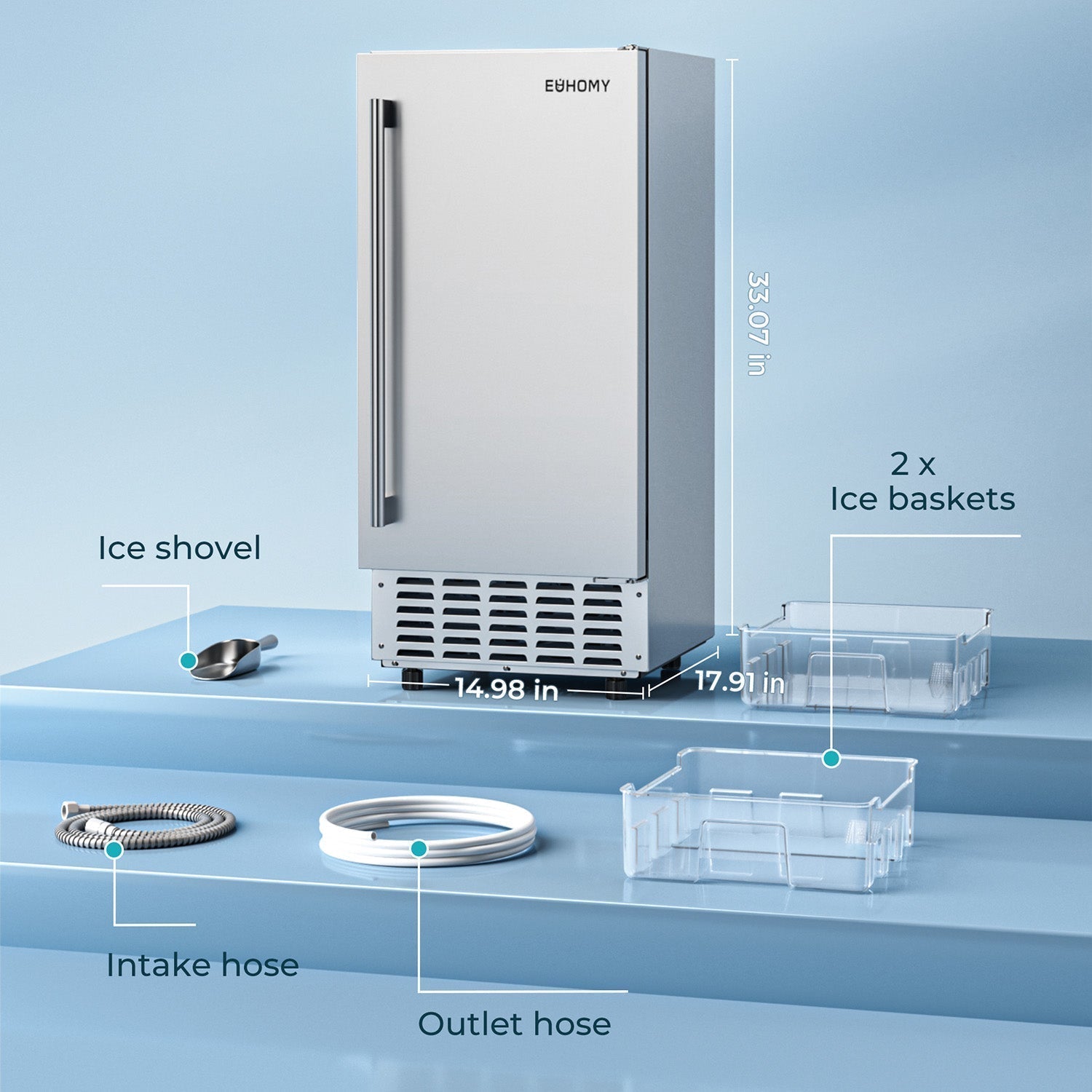 EUHOMY Commercial Under Counter Nugget Ice Maker Machine Includes 2 Bottles of Cleaner - Euhomy