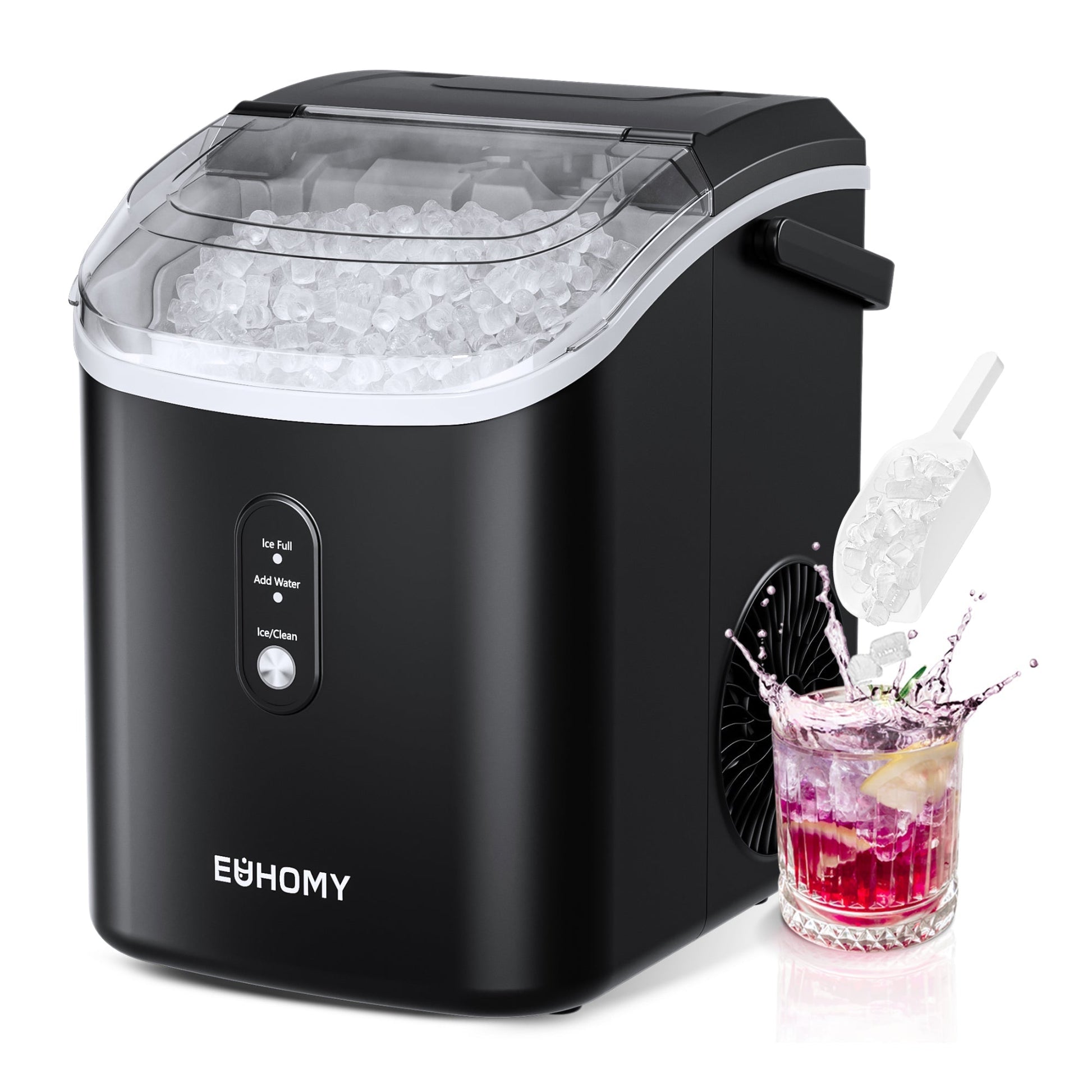 EUHOMY Auto-Cleaning 10'' Nugget Ice Countertop Ice Maker with Handle Includes 2 Bottles of Cleaner - Euhomy