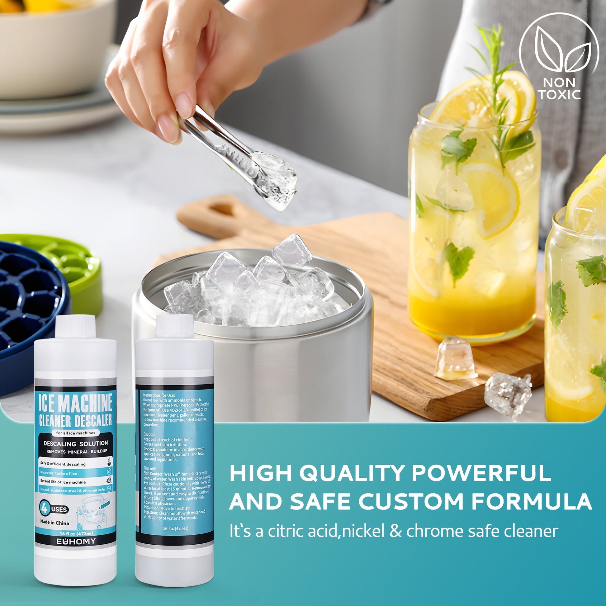 EUHOMY Ice Machine Cleaner Descaler, 16/32 Fl OZ Ice Maker Cleaner (4 Uses Per Bottle), Ideal Universal Descaling Solution for All Brands Ice Maker - Euhomy