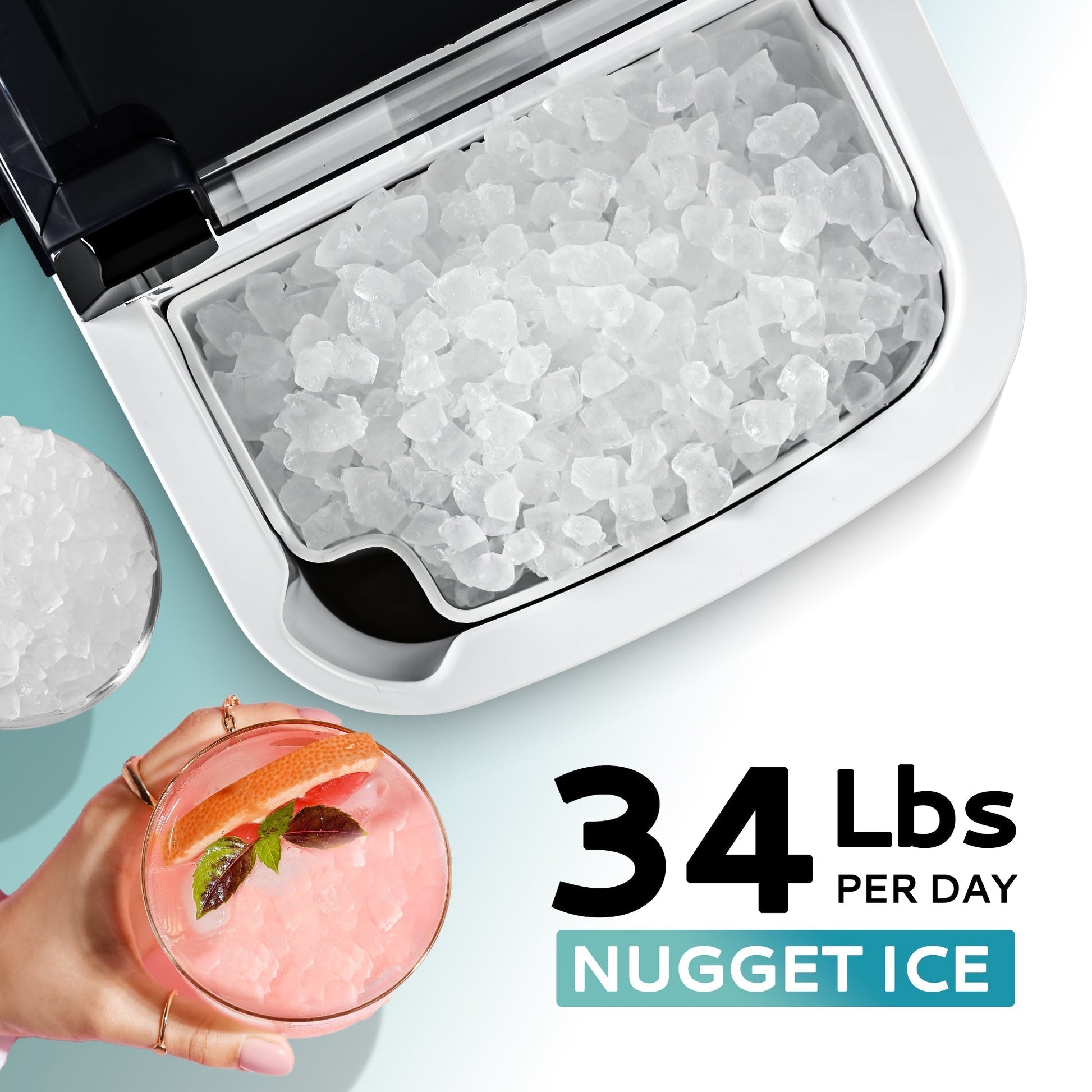 EUHOMY Auto-Cleaning 10'' Nugget Ice Countertop Ice Maker with Handle Includes 2 Bottles of Cleaner - Euhomy