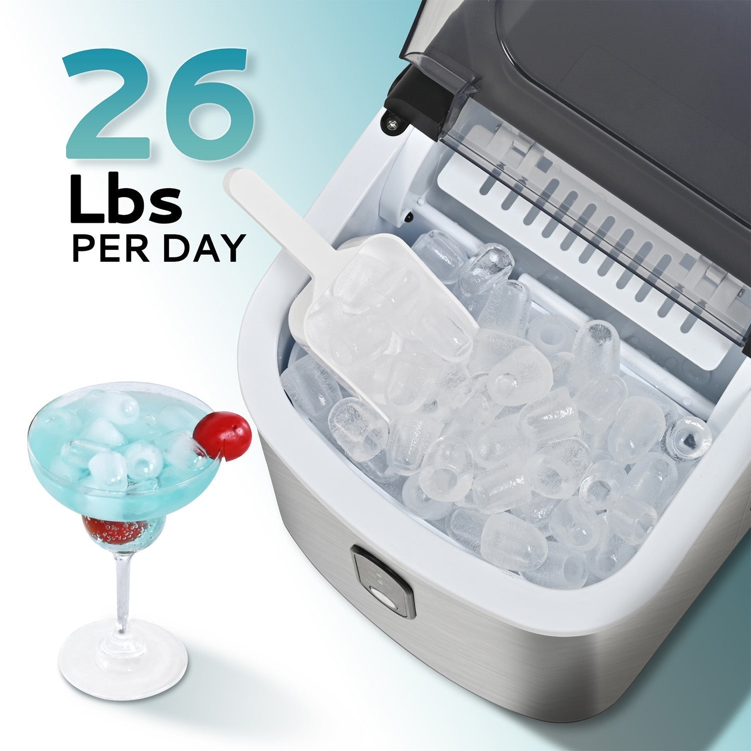 EUHOMY Countertop Ice Maker Machine with Handle 26.3lbs per Day 9 Bullet in 6 Mins Includes 2 Bottles of Cleaner - Euhomy