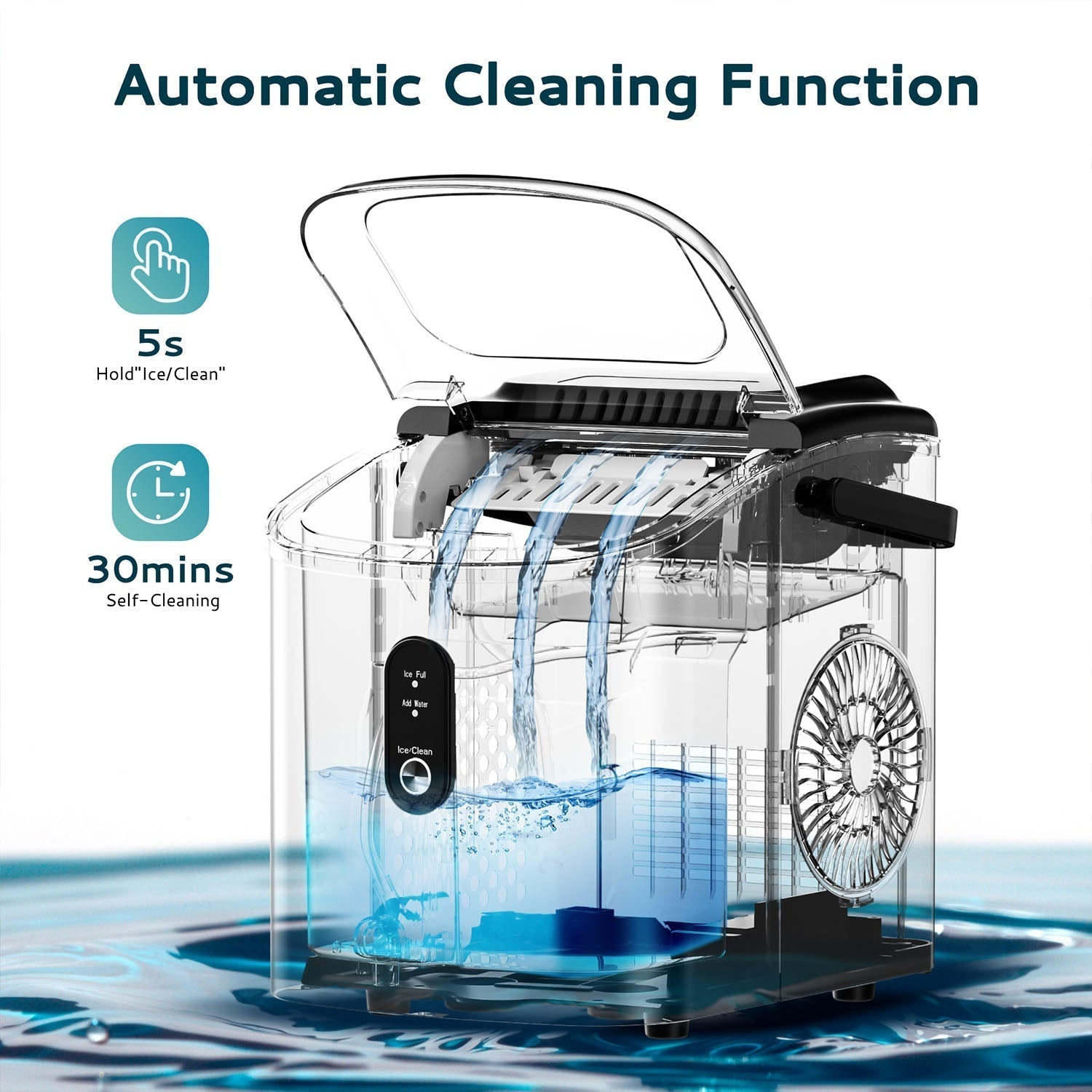 EUHOMY Countertop Ice Maker Machine with Handle 26.3lbs per Day 9 Bullet in 6 Mins Includes 2 Bottles of Cleaner - Euhomy