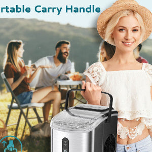 EUHOMY Countertop Ice Maker Machine with Handle 26.3lbs per Day 9 Bullet in 6 Mins Includes 2 Bottles of Cleaner - Euhomy