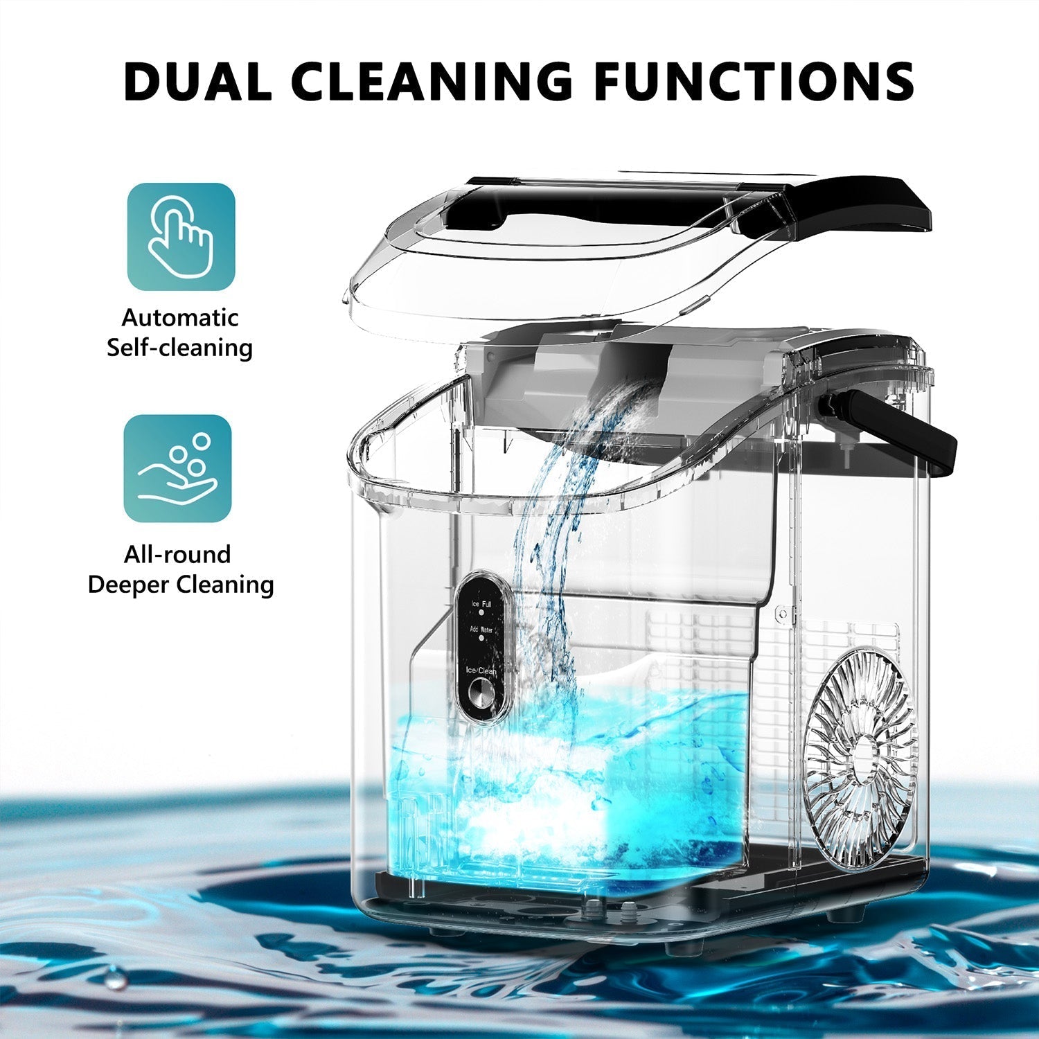 EUHOMY Portable Nugget Ice Maker Countertop Auto-Cleaning Sonic Includes 2 Bottles of Cleaner - Euhomy