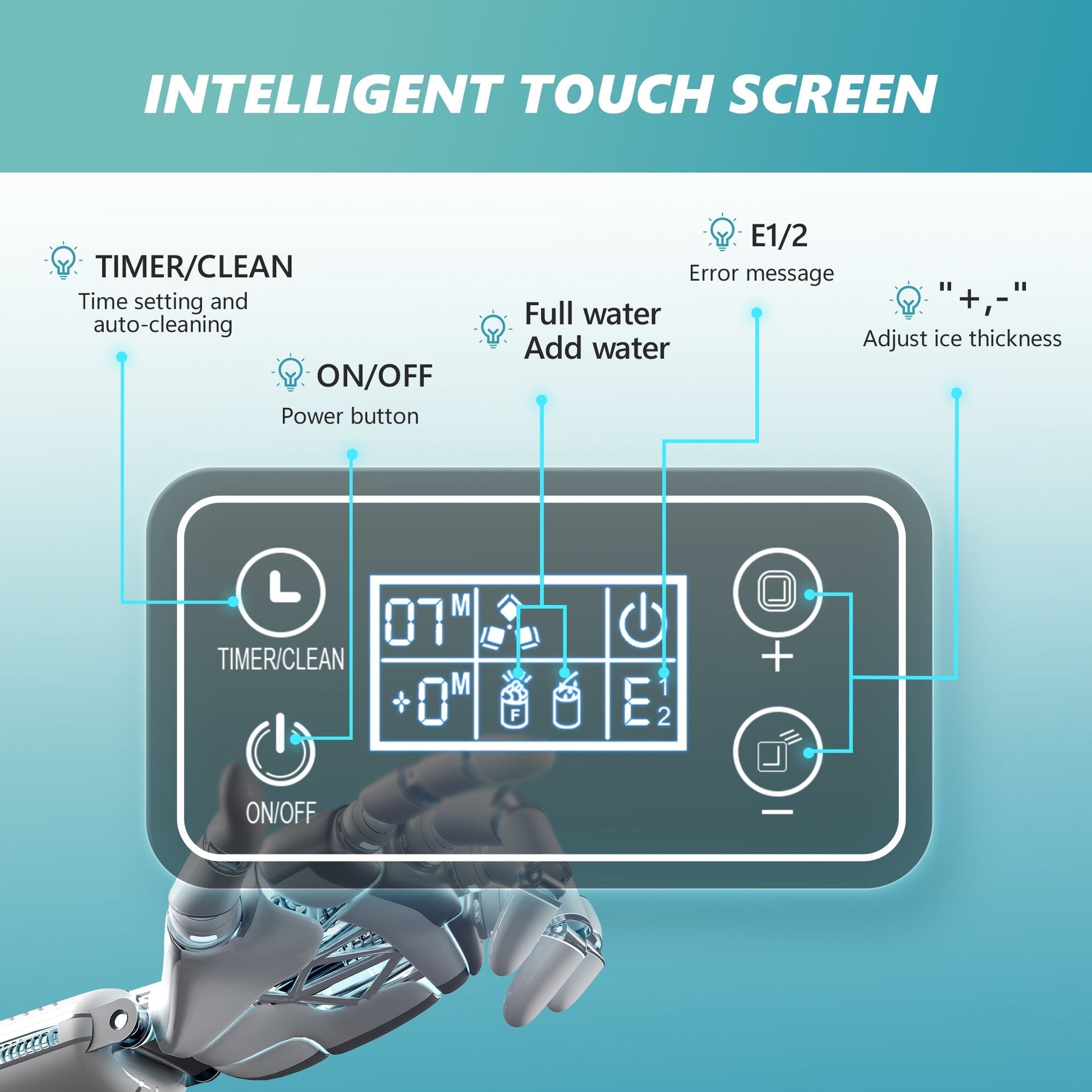 EUHOMY 14'' Cube Ice Compact Ice Maker Selectable Ice Thickness with Water Bucket Includes 2 Bottles of Cleaner - Euhomy