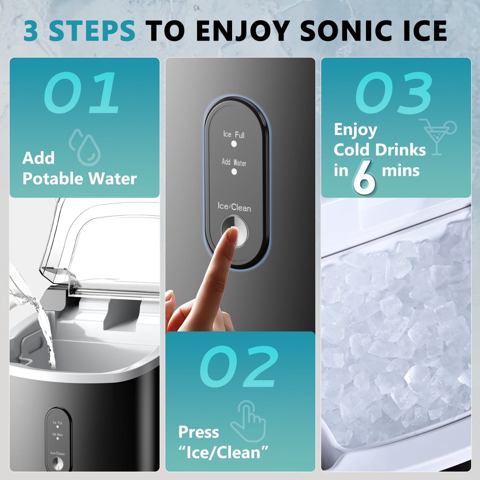 EUHOMY Auto-Cleaning 10'' Nugget Ice Countertop Ice Maker with Handle Includes 2 Bottles of Cleaner - Euhomy