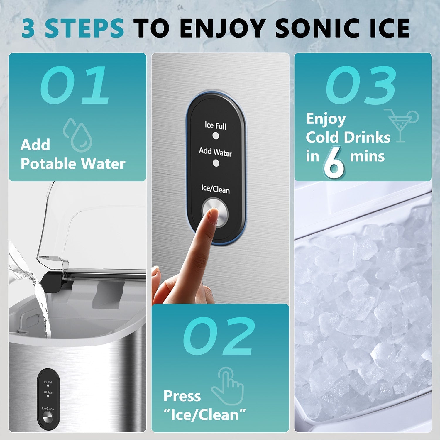EUHOMY Portable Nugget Ice Maker Countertop Auto-Cleaning Sonic Includes 2 Bottles of Cleaner - Euhomy