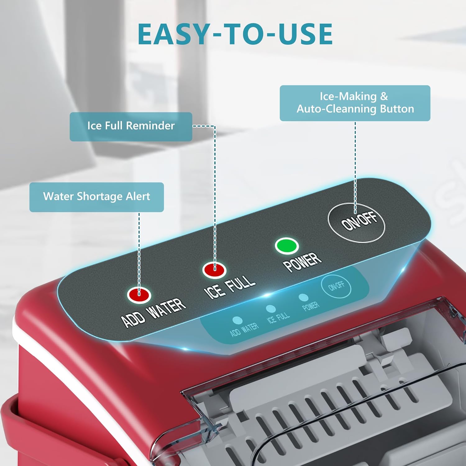 EUHOMY 12'' Red Bullet Ice Portable Self-Cleaning Ice Maker with Handle Includes 2 Bottles of Cleaner - Euhomy