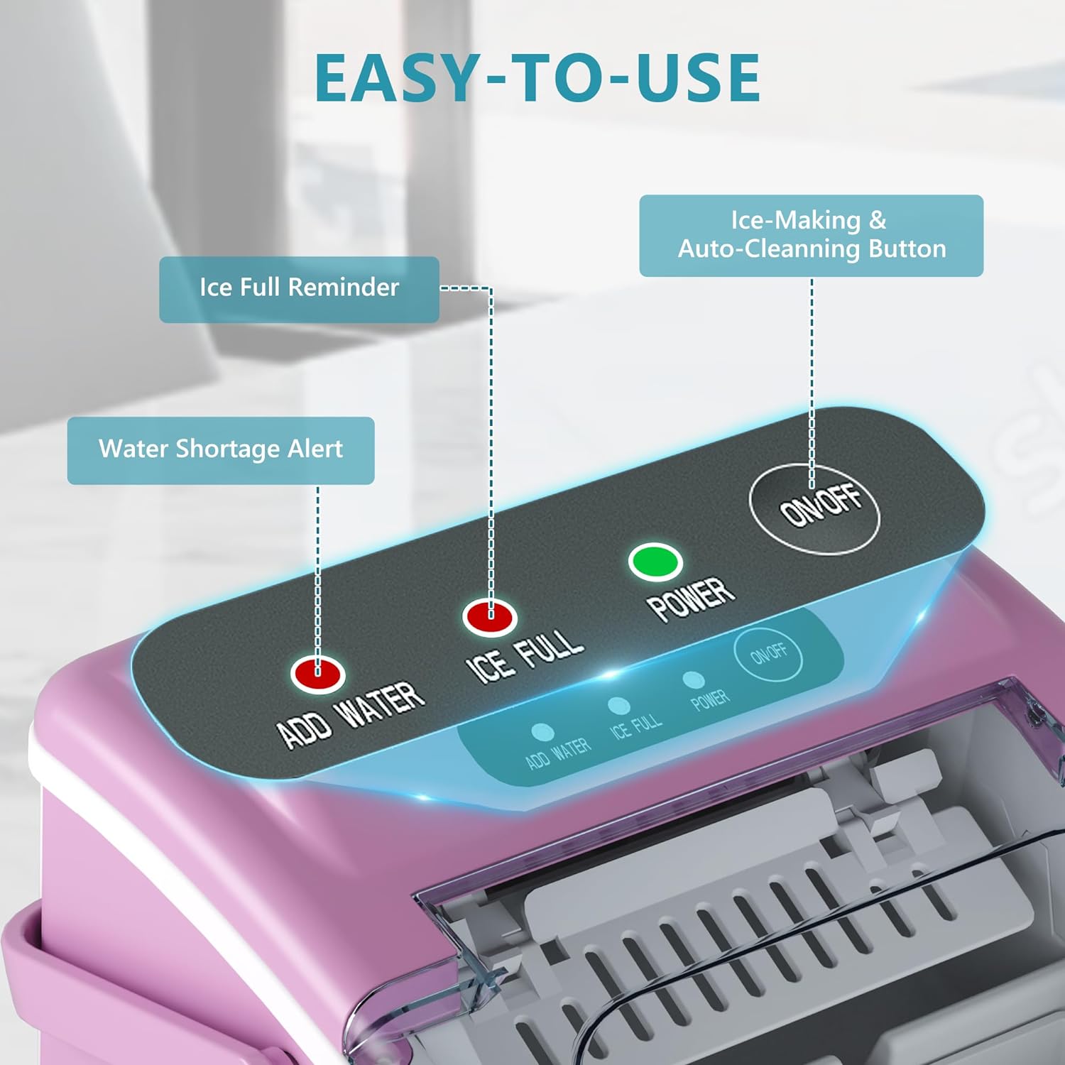 EUHOMY 12'' Pink Ultra Quieter Bullet Ice Portable Ice Maker with Handle Includes 2 Bottles of Cleaner - Euhomy