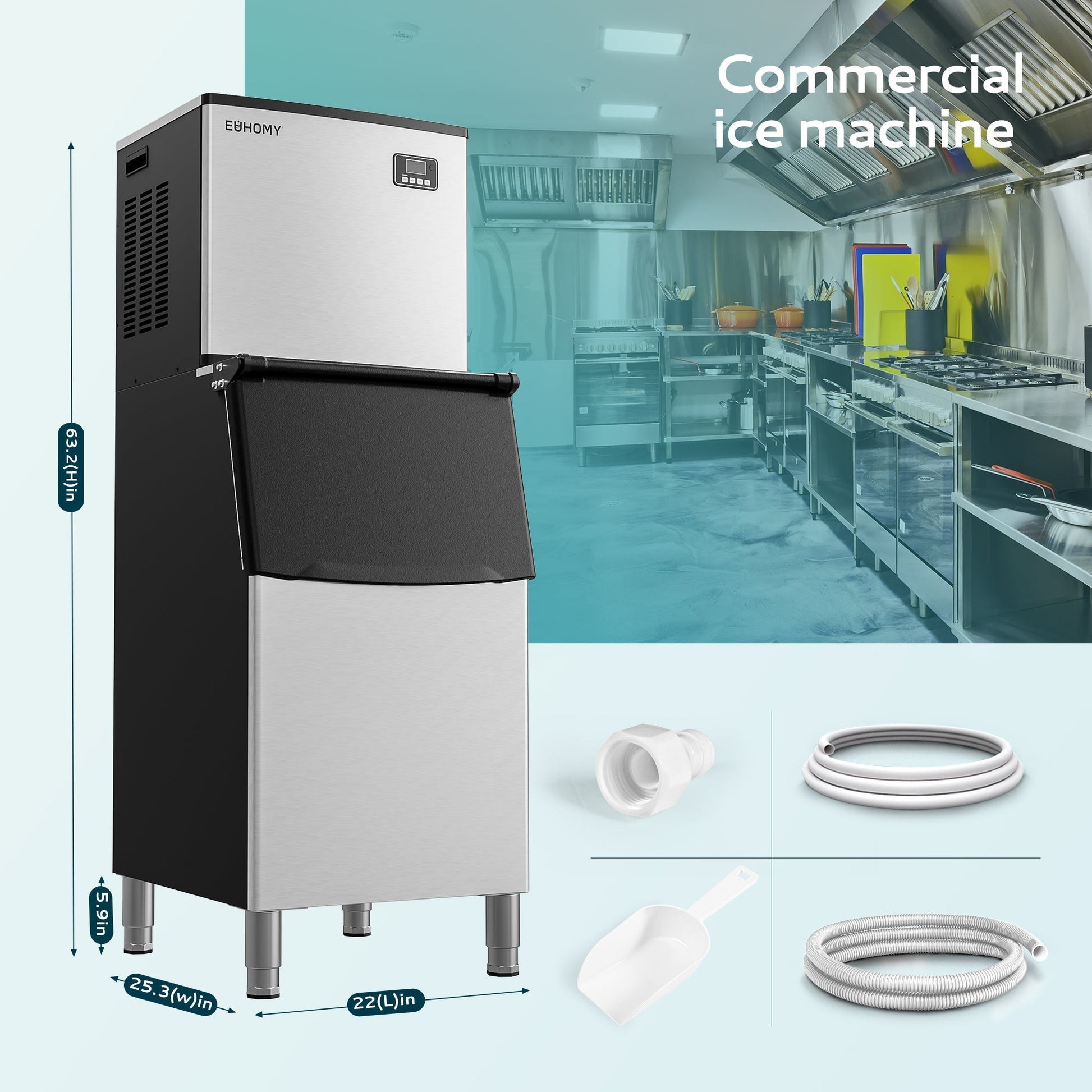EUHOMY 339/449Lbs/24H Easy Use Commercial Ice Maker Machine Includes 2 Bottles of Cleaner - Euhomy