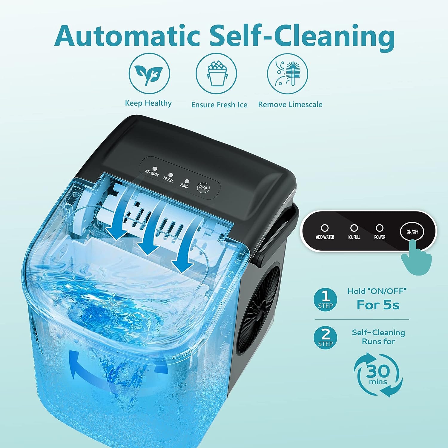 EUHOMY 12'' Black Bullet Ice Portable Low Noise Ice Maker with Handle Includes 2 Bottles of Cleaner - Euhomy
