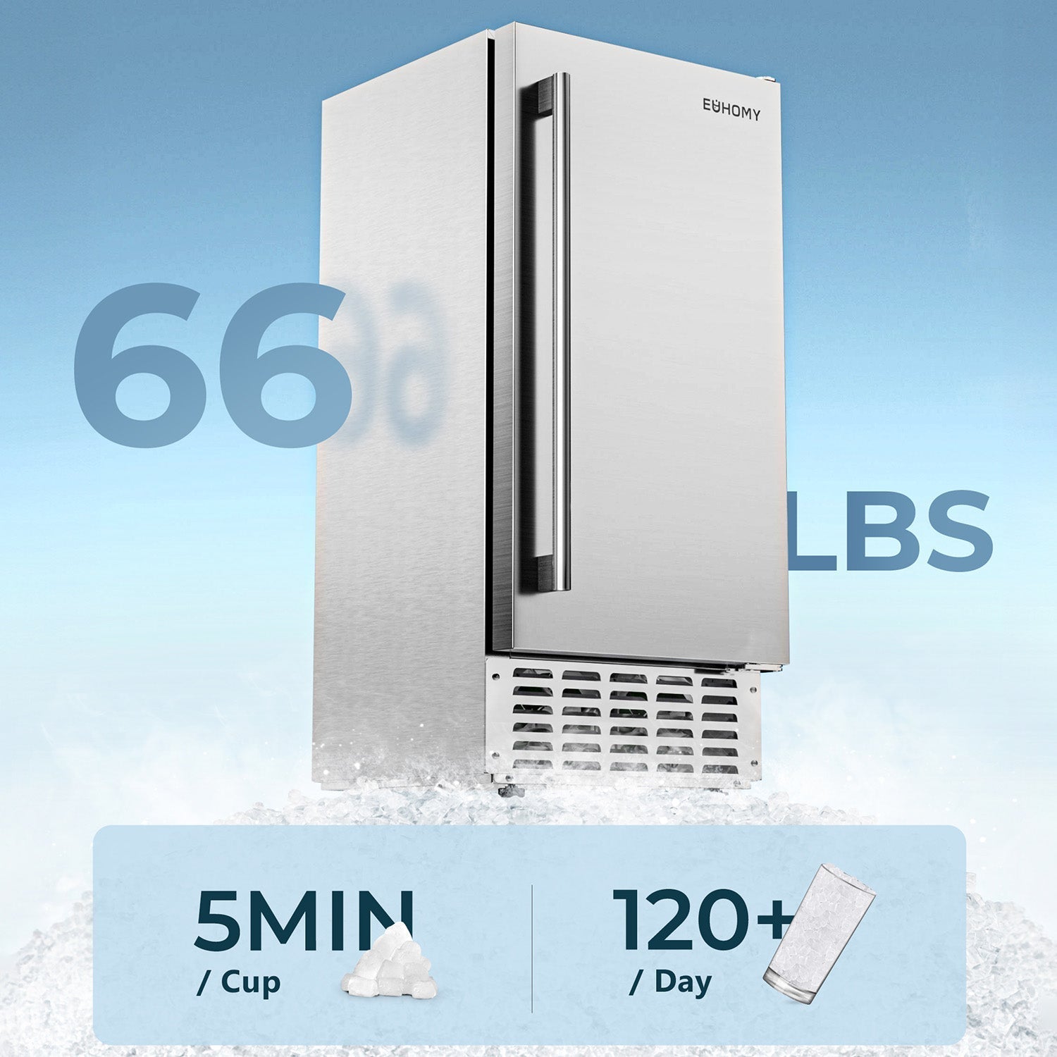 EUHOMY Commercial Under Counter Nugget Ice Maker Machine Includes 2 Bottles of Cleaner - Euhomy