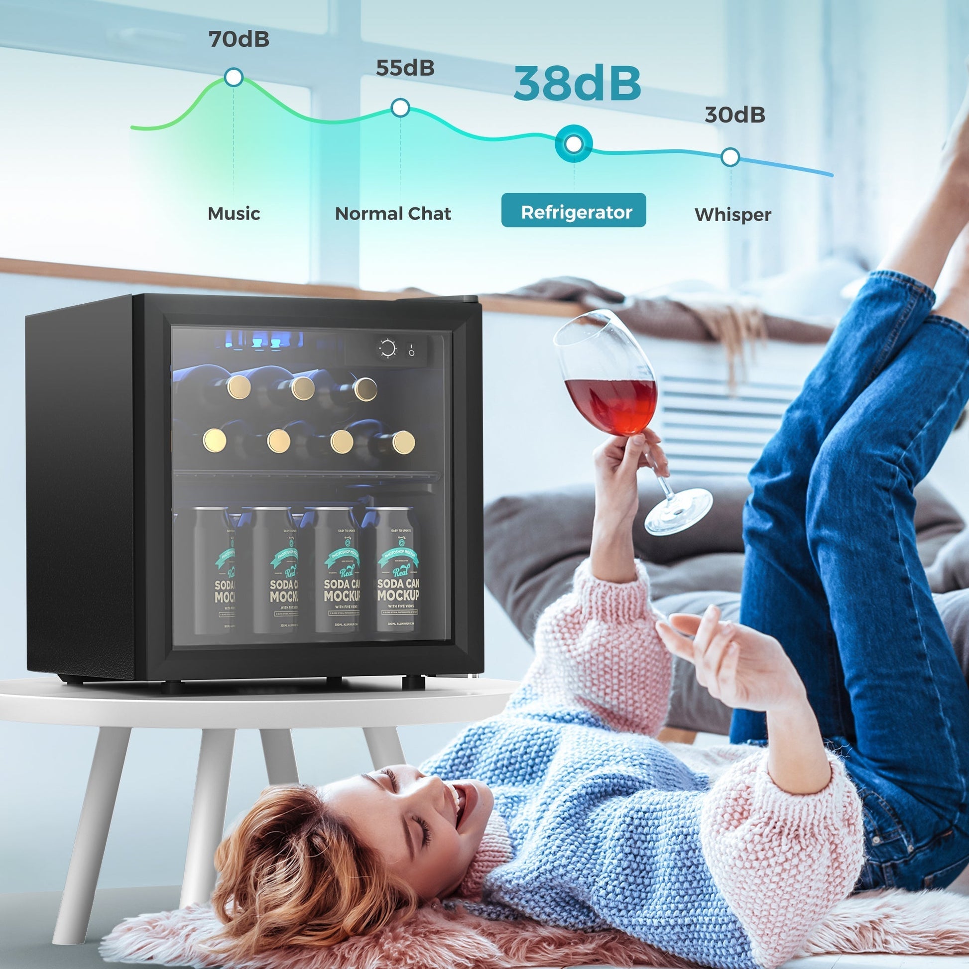 EUHOMY 55 Can Beverage Refrigerator Cooler-Mini Fridge Glass Door (1.3cu.ft) Wine Cooler - Euhomy